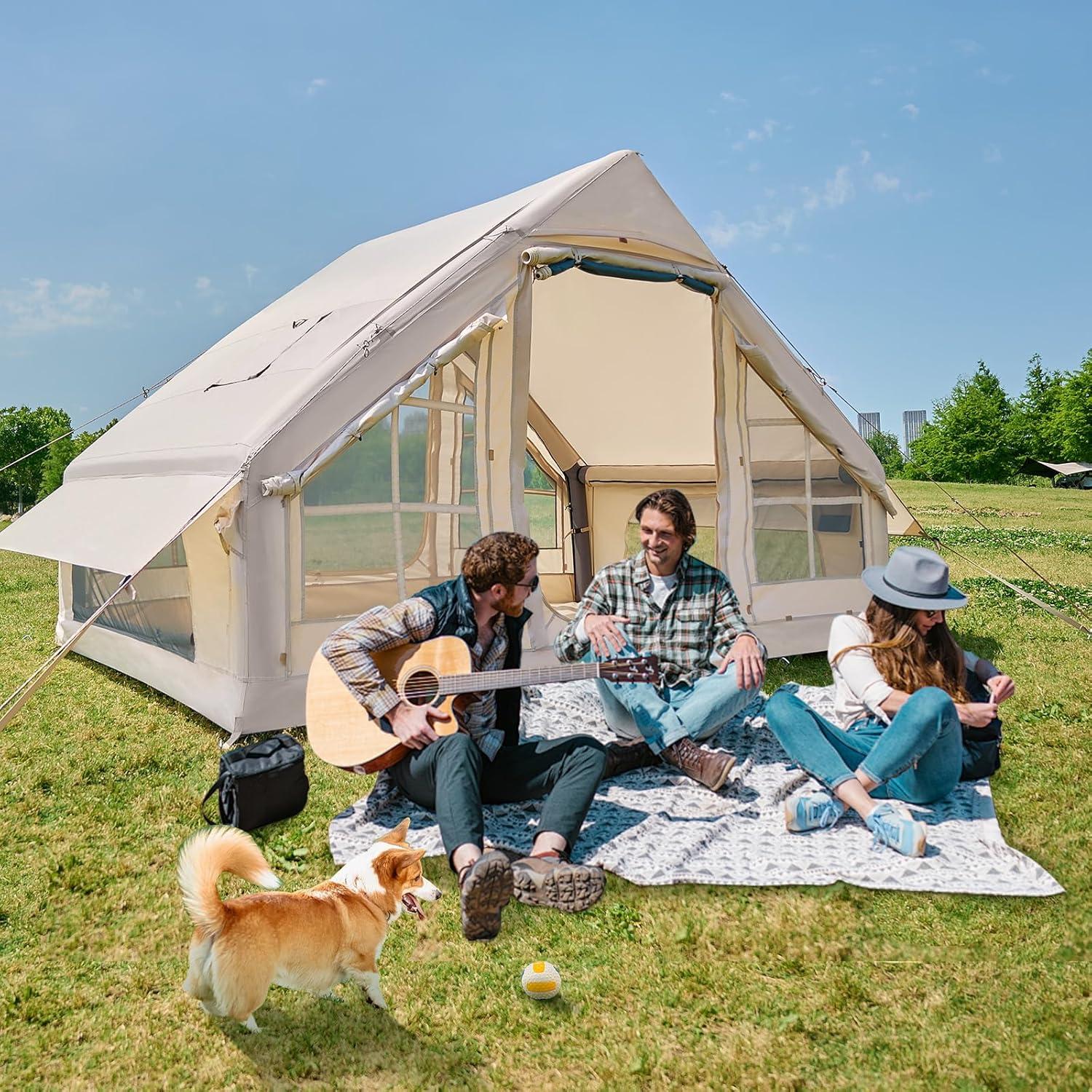 Meulbaty Aufblasbares Zelt 6 Personen, Luftzelt Campingzelt Familienzelt mit Pumpe, Wasserdichtes 420D Oxford Zelt 3000mm PU, Geräumiges 6.3m² Zelte m