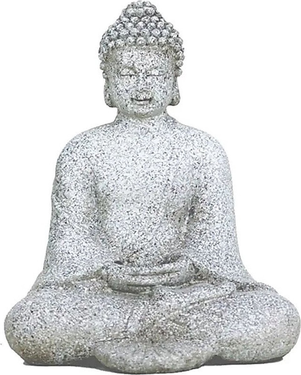 Yogi & Yogini Meditation Boeddha decoratie - Meditatie Boeddha - Steengrijs - Hoogte: 12 cm - S