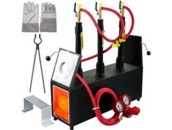 VEVOR Gas schmiedeofen 1350 °C, Brenner Schmiede 15 L, Schmiedeofen drei Brenner Zweitürig Auskleidung mit Aluminiumsilikatfaser, Metallschmiede Max. Leistung 230,4 kWh / 786.000 BTU, Gasdruckregler