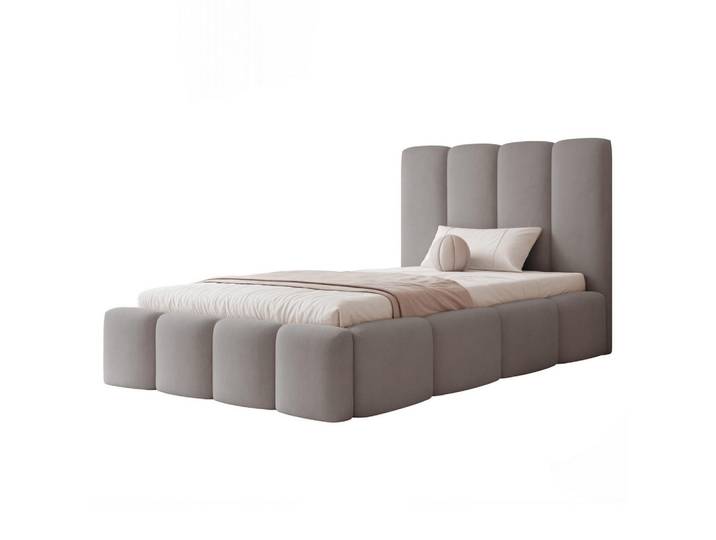 Ravio Polsterbett Landare 120x200 cm Graubraun Samt (Stoff Jasmine) - mit Bettkasten und Lattenrost, Rechteckig, 120x200 cm, Schlafzimmer, Betten, Polsterbetten