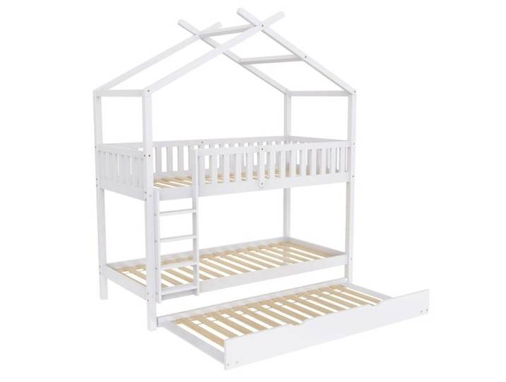 Lit enfant 90x200 cm blanc extensible design gain de place pour 3 personnes