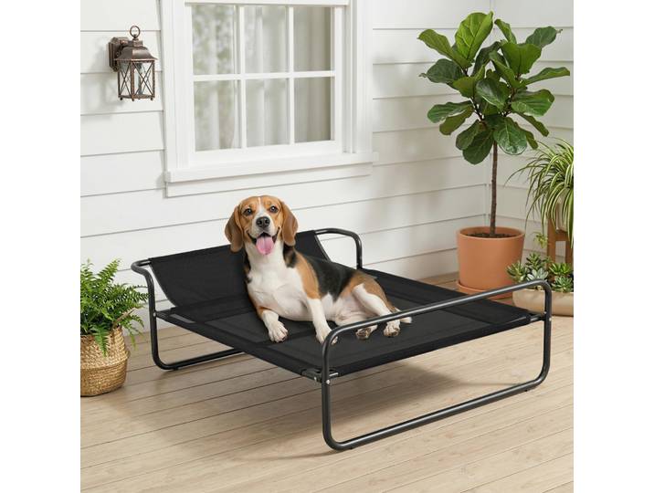 PawHut Lit Surélevé Chien Tissu Micro-Perforé Noir 106x81cm