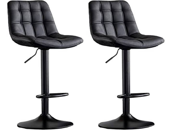 2er Set Barstühle, Einstellbar 2er Set Barstuhl Frühstück Mit Rückenlehne, Gepolsterter Leder-Barhocker, Drehbare Metall Gaslifter, Barstühle Für Ku,Black