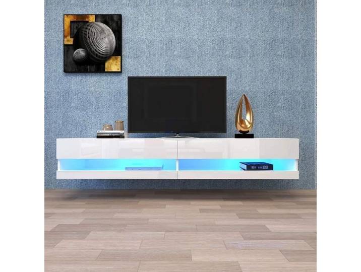Meuble TV - Blanc - Éclairage LED - Design moderne - 140x40x30 cm