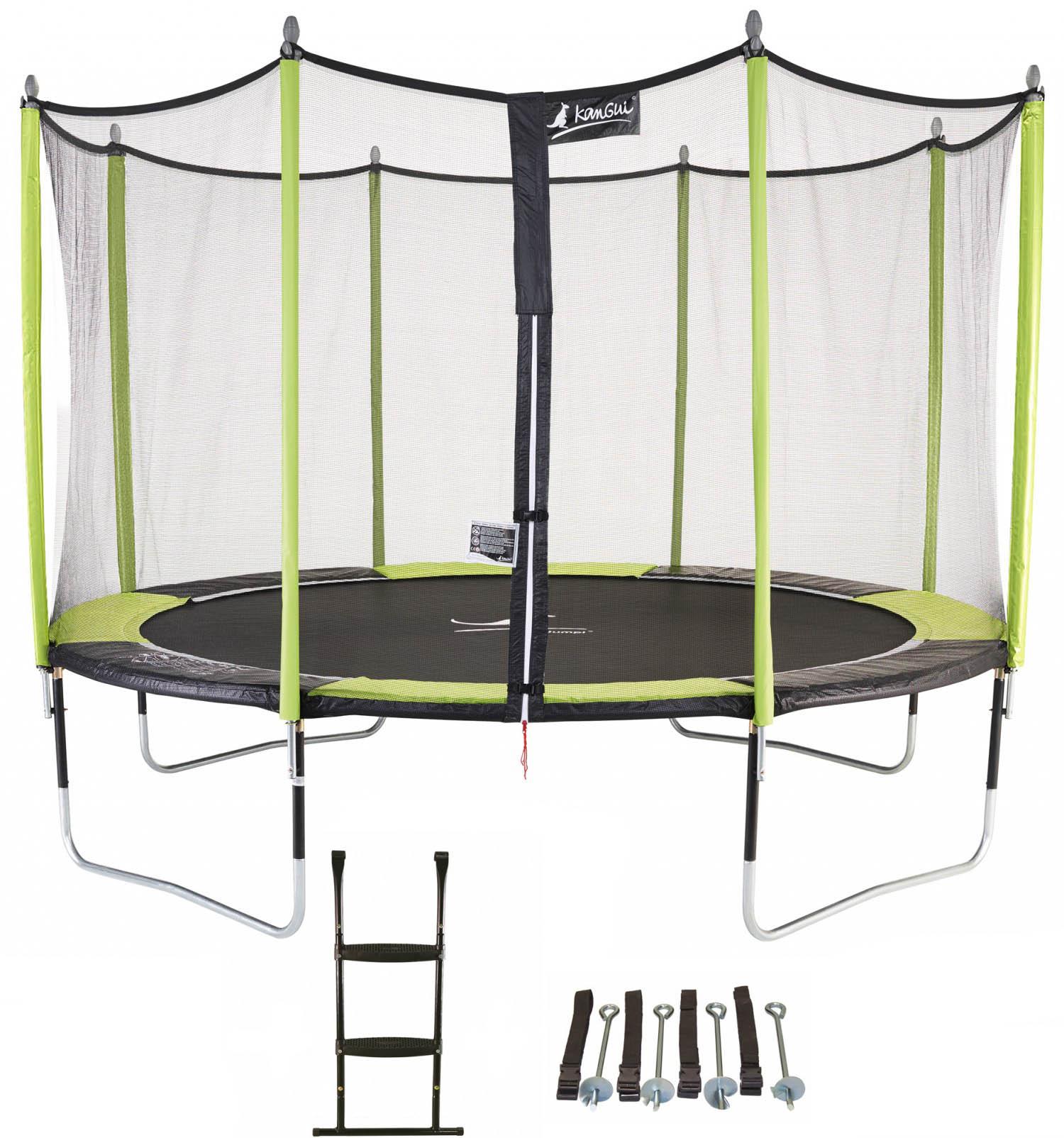 Trampolin Ø 430cm + Netz + Leiter + Verankerungsset - JUMPI 430 - Schwarz/Grün
