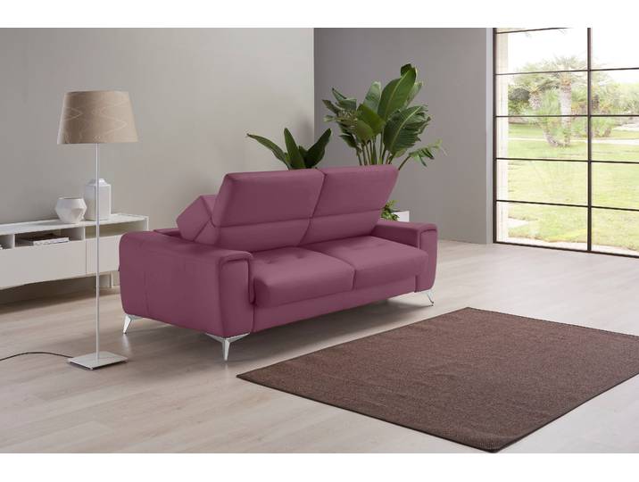 Schlafsofa EGOITALIANO Francine Designsofa, Loungesofa mit Dauerschlaffunktion, Breite 233 cm , lila (violett), B:233cm H:100cm T:106cm, Leder NUVOLE (Echtes Rindsleder). Halbnatürliches, halbnarbiges Rindsleder mit einer natürlichen Körnung von 1, 2 bis 1, 4 mm. Dieses Leder hat eine weiche, wachsartige Haptik mit mattem Aussehen und einem Wolkeneffekt. Es handelt sich um ein Naturleder, das die ursprünglichen Eigenschaften der Lederhäute nicht verändert. Das Vorhandensein von verheilten Narben, Körnungsunterschiede, Falten, Adern, Unterschiede in den Farbtönen und andere Spuren, die die Natur auf diesen Fellen hinterlassen hat, sind ein Beweis für die absolute Echtheit und das Zeugnis ihres großen Wertes., Sofas, Schlafsofa, mit Bettfunktion, Leder NUVOLE, violett, Fußfarbe chrom