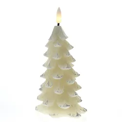 LED Kerze Tannenbaum Weihnachtsbaum Echtwachs 3D Flamme H: 16cm Timer creme
