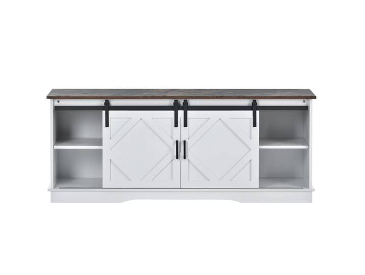 Meuble tv panneau de particules coulissant blanc marron 150x40x60 cm