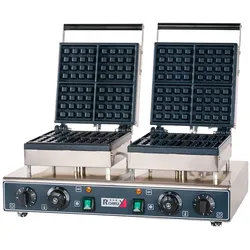 Romux® Waffeleisen Professional Elektrisch Doppelt Tischgerät aus Edelstahl 55x36 cm | Gussplatten - 8 Quadratische Waffeln - 3200 W