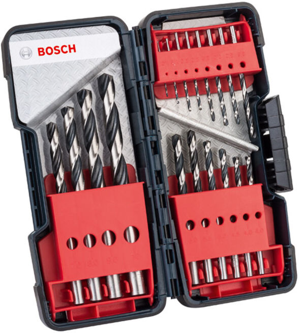 Forets hélicoïdaux BOSCH HSS PointTeQ, set ToughBox 18 pièces (2608577350)