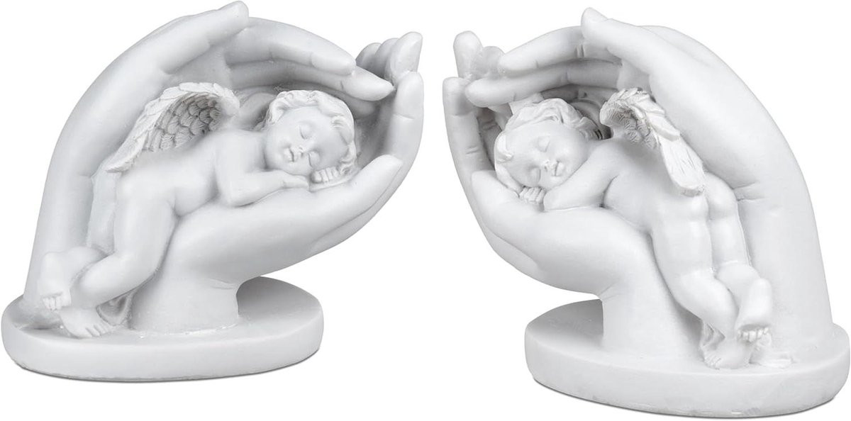 Decoratieve Engel Keramiek Beeldje Klassiek Wit met Goud - Hoogte: 12 cm