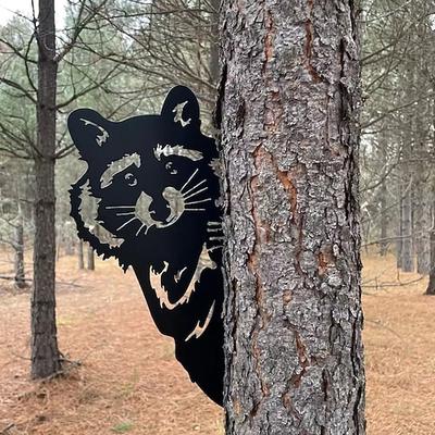 Peaking a Boo Flipping Off Bigfoot Tier Metallschild Kunstornament, Tier gucken um Schilder Ecke Baum Garten Zaun Bauernhaus Outdoor Wohndekoration