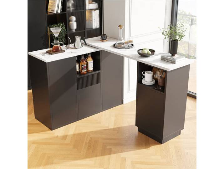 meuble rangement buffet rotatif 210x30x1009 cm MDF noir organisation salon cuisine EVRYAE