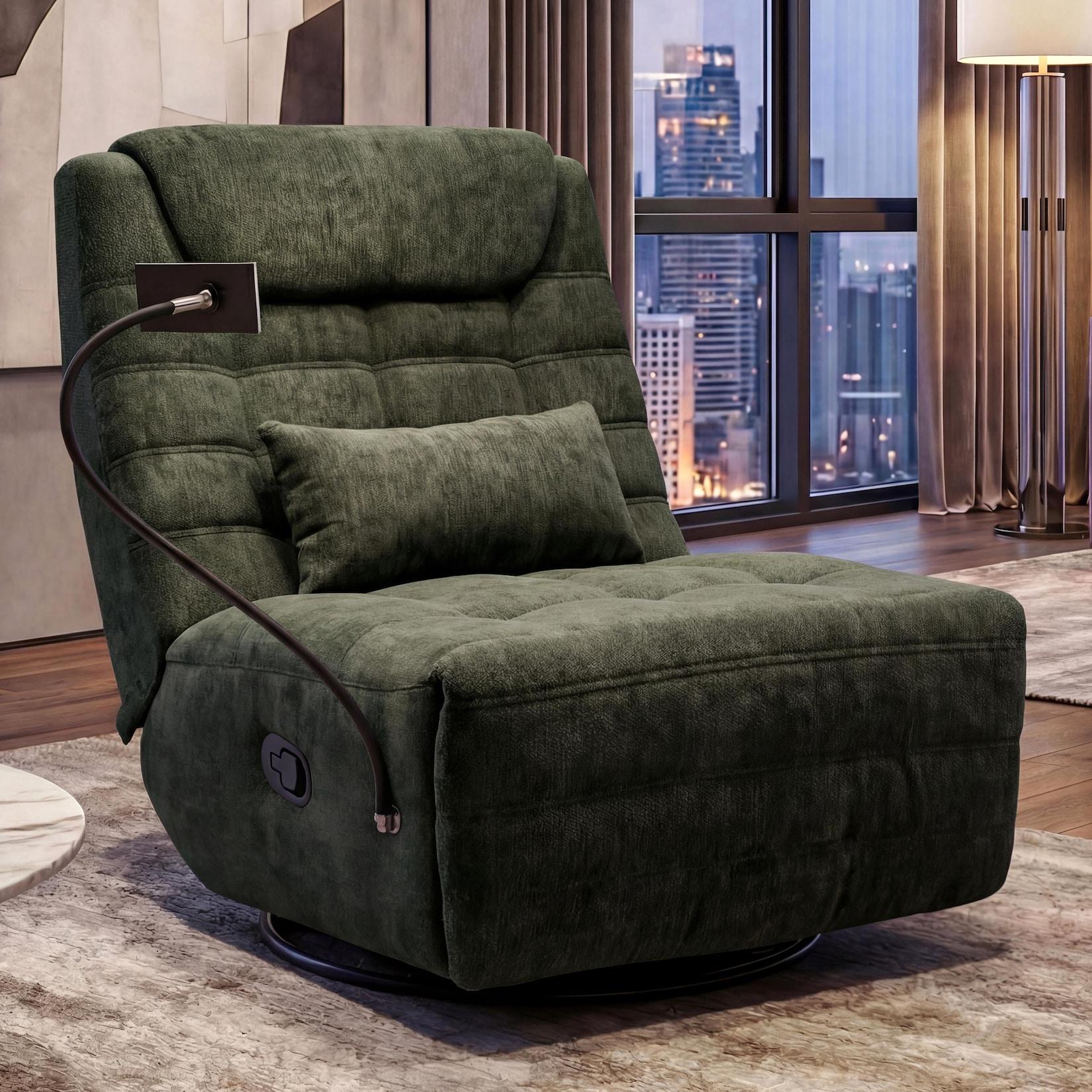 Relaxsessel MCW-P92, TV-Sessel Fernsehsessel, drehbar Kippfunktion Handyhalterung, Stoff Chenille (260g/m²) ~ grün