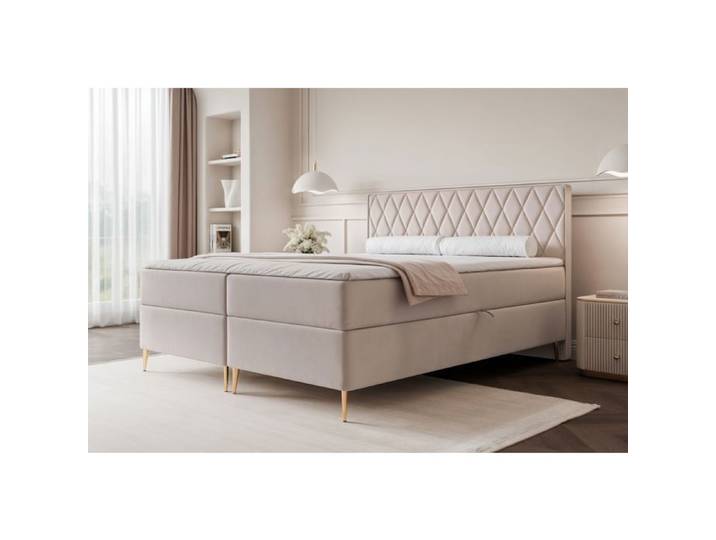 Lit continental - CARESSO - 160x200 cm - en tissu velours grége
