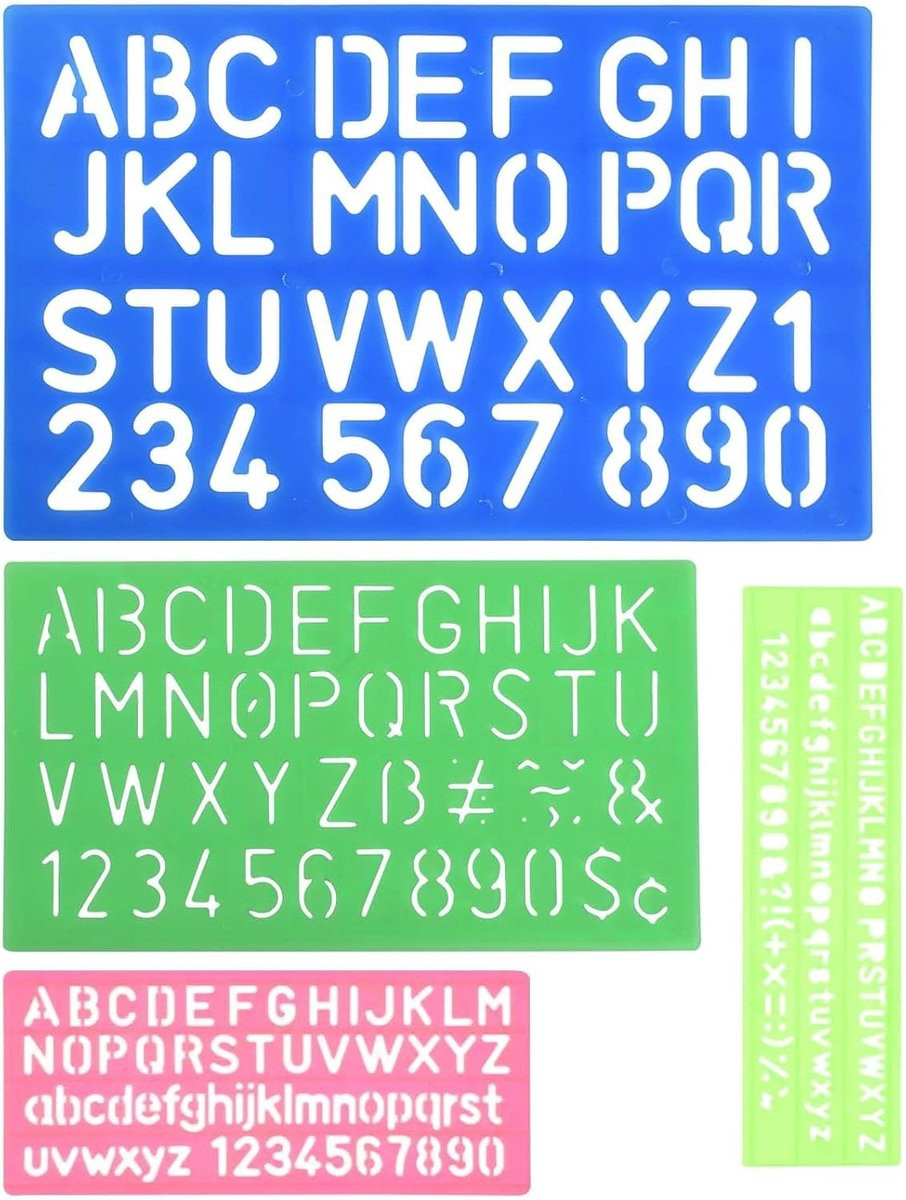 Set van 4 Letters en Cijfers Sjablonen voor Creatief Schilderen en Scrapbooking