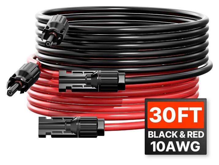 VEVOR Câble solaire de 9\,14 m\, jeu de 2 rallonges\, câble 10AWG avec connecteurs étanches femelle & mâle\, câble PV noir + rouge