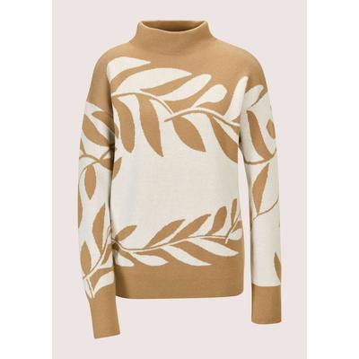 Longpullover MADELEINE "Jacquard-Pullover Moderner Winterpullover mit floralem Strickmuster", Damen, Gr. 40/42, weiß (caramel, wollweiß), Obermaterial: 50% Baumwolle CO. 50% Polyacryl PAN., Modern, Pullover Longpullover, Jacquard