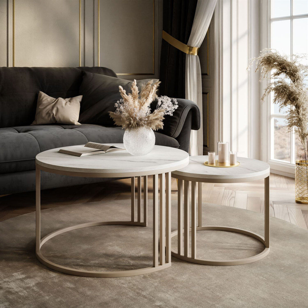 Norden Home Frame Coffee Table Grey/Marble 49cm H X 70cm W X 70cm D