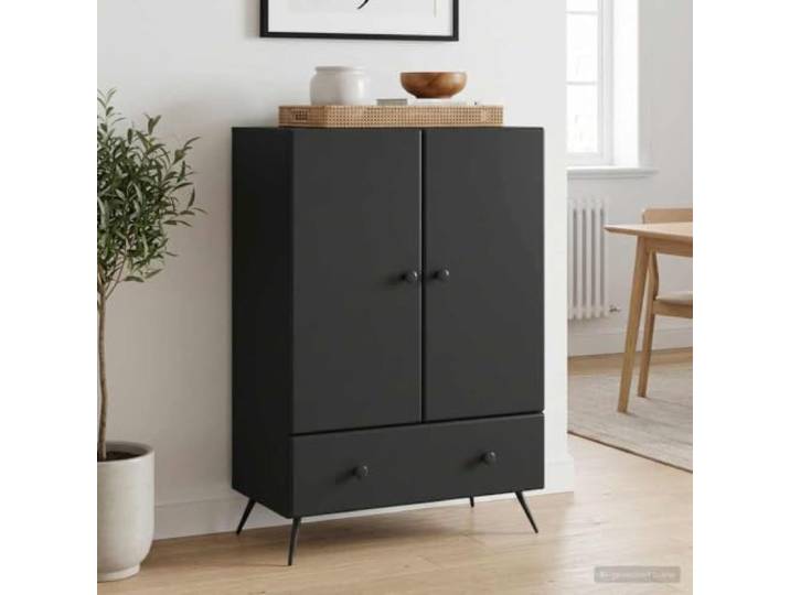KTHLBRH Anrichte schwarz 66 x 34,5 x 95 cm Holztechnik 1 Schublade, 2 Türen, 60 kg Fassungsvermögen, klassisches Design, vielseitig für Wohnzimmer