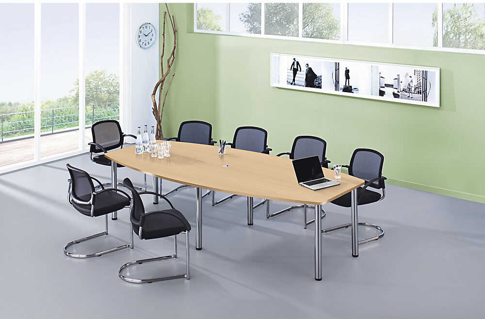kaiserkraft Konferenztisch, Gestellvariante Rundrohrbeine, für 10 Personen, Buche-Dekor