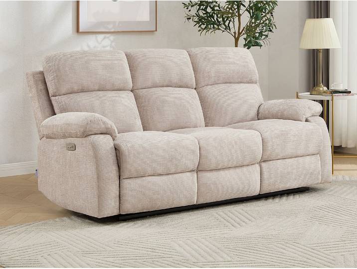 Canapé 3 places relax électrique massant en tissu chenille beige KOCENI