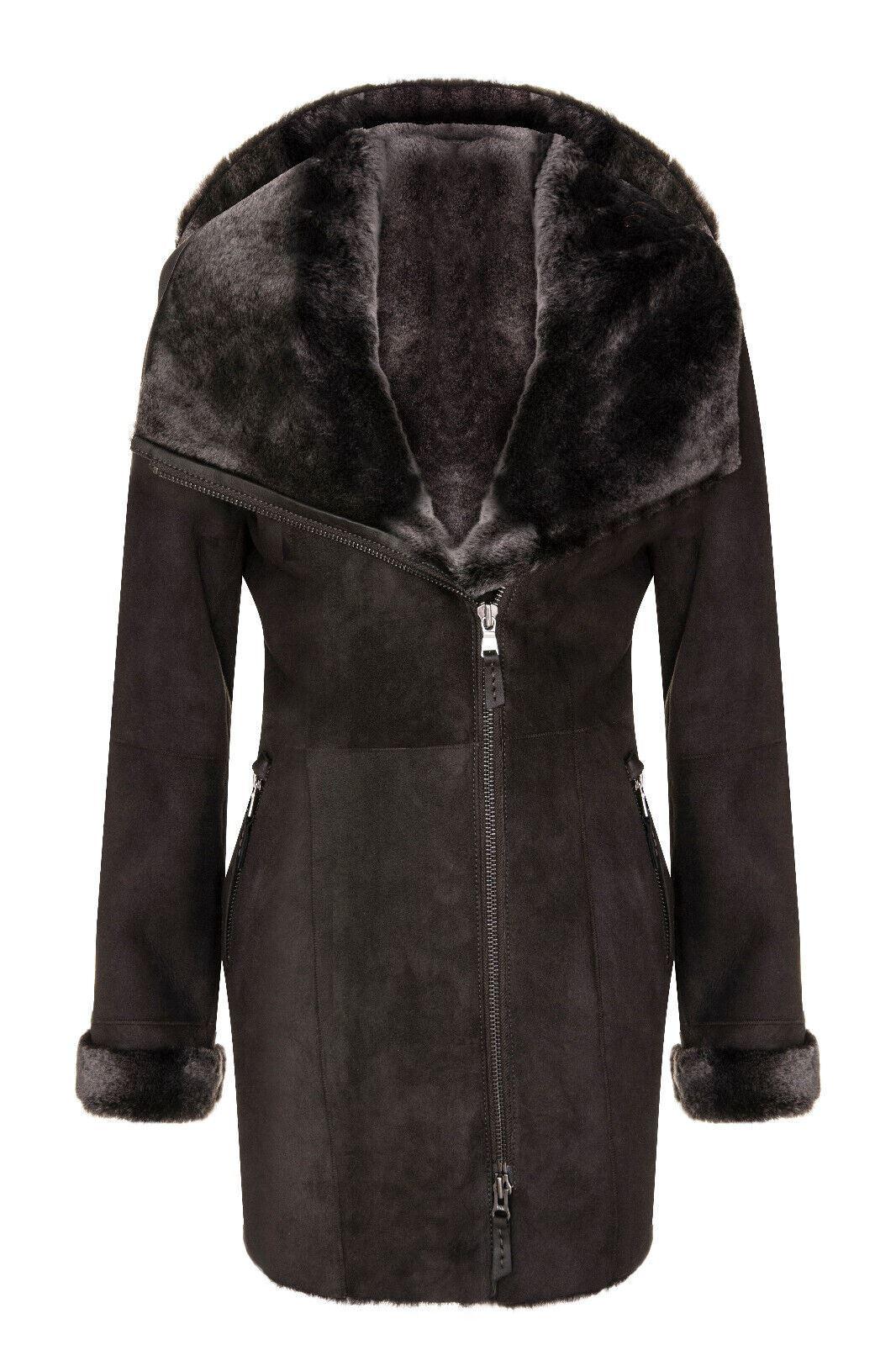 Damen-Kapuzenmantel aus Merino-Schaffell-Antioch