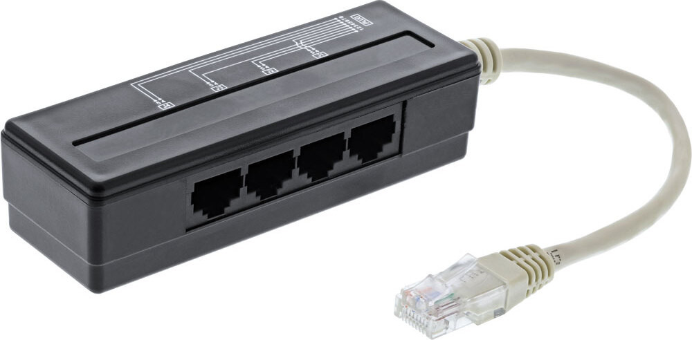 InLine 69995A telefoon splitter met 4 poorten, RJ45 naar 4x RJ45, 0,15 meter