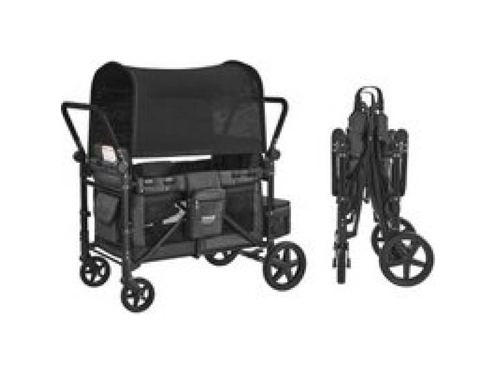 VEVOR Kinderwagen für 4 Kinder, Push-Pull-Reisebuggy mit verstellbarem Griff, Sicherheitsgurt und abnehmbarem Verdeck, 4-Sitzer-Bollerwagen für Camping, Dunkelgrau und Schwarz (150 kg Tragkraft)