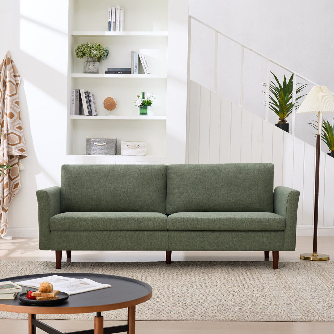 George Oliver Cicero 204Cm Linen Flared Arm Sofa Green 62.5cm H X 204cm W X 85cm D