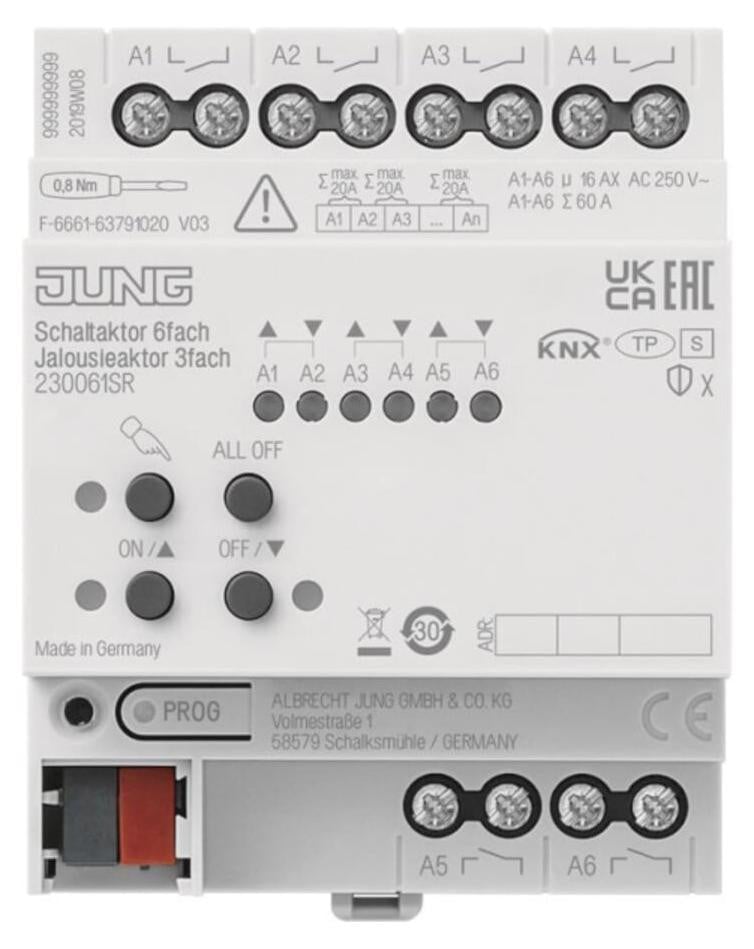 Jung KNX schakelactor 6-voudig voor zonwering, 230061SR