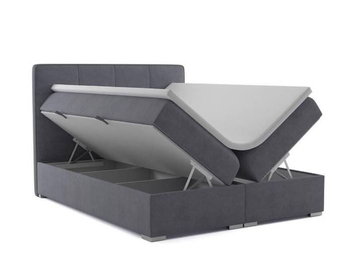 JVmoebel Boxspringbett Luxuriöses Polsterbett aus grauem Samt mit Bettkasten (1-St)