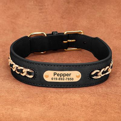 Happy Pet Pantry Custom Leather Dog Collar Accessories With Personalized ID Tag For Small, Medium & Large Dogs M 1