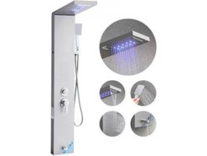 VEVOR Duschpaneel-Turmsystem (5 Modi) mit Regenwasserfall-Duschkopf & LED, (1345 mm) Duschsäule aus gebürstetem Edelstahl, Regenmassagesystem zur Wandmontage, mit Handbrause & Wannenauslauf