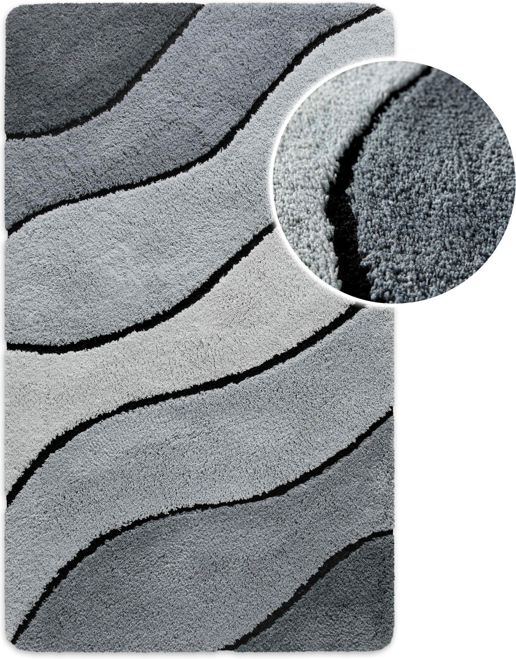 Badematte HOMIE LIVING "Monte Cavo", grau multi, H:25mm, Polyacryl, Badematten, Badematte, Badteppich, Wellen-Muster, weich, rutschhemmend, waschbar, getuftet