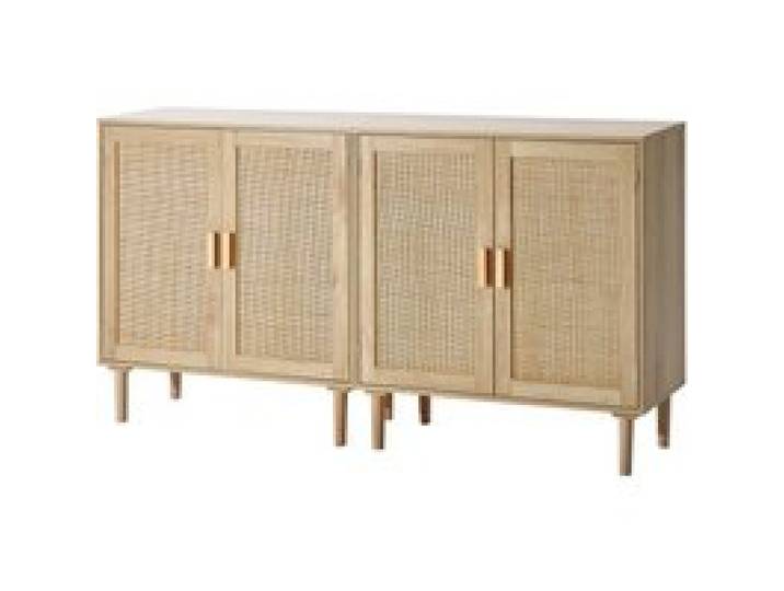 VEVOR Armoire en rotin, lot de 2, armoire de rangement en rotin avec 4 portes magnétiques et étagères réglables, commode en rotin polyvalente, buffet pour couloir, entrée, naturel, 160 x 37,5 x 88 cm