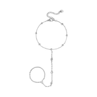 Armband ADELIA´S "LIVAYA LIVAYA Armband Armkette mit Strasssteinen 16 cm + 5 cm", silber (silberfarben), Armbänder, Damen, yehwang_16, Edelstahl, Armband, stylisch mit feinen Kettengliedern und Fingerring-Element