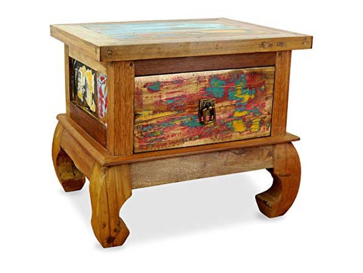 livasia Asiatischer Nachttisch aus Massivholz – 45x35x40cm – handgefertigter Beistelltisch aus Holz aus Java, recyceltes & versiegeltes Teakholz von ehemaligen Fischerbooten, Vintage Look