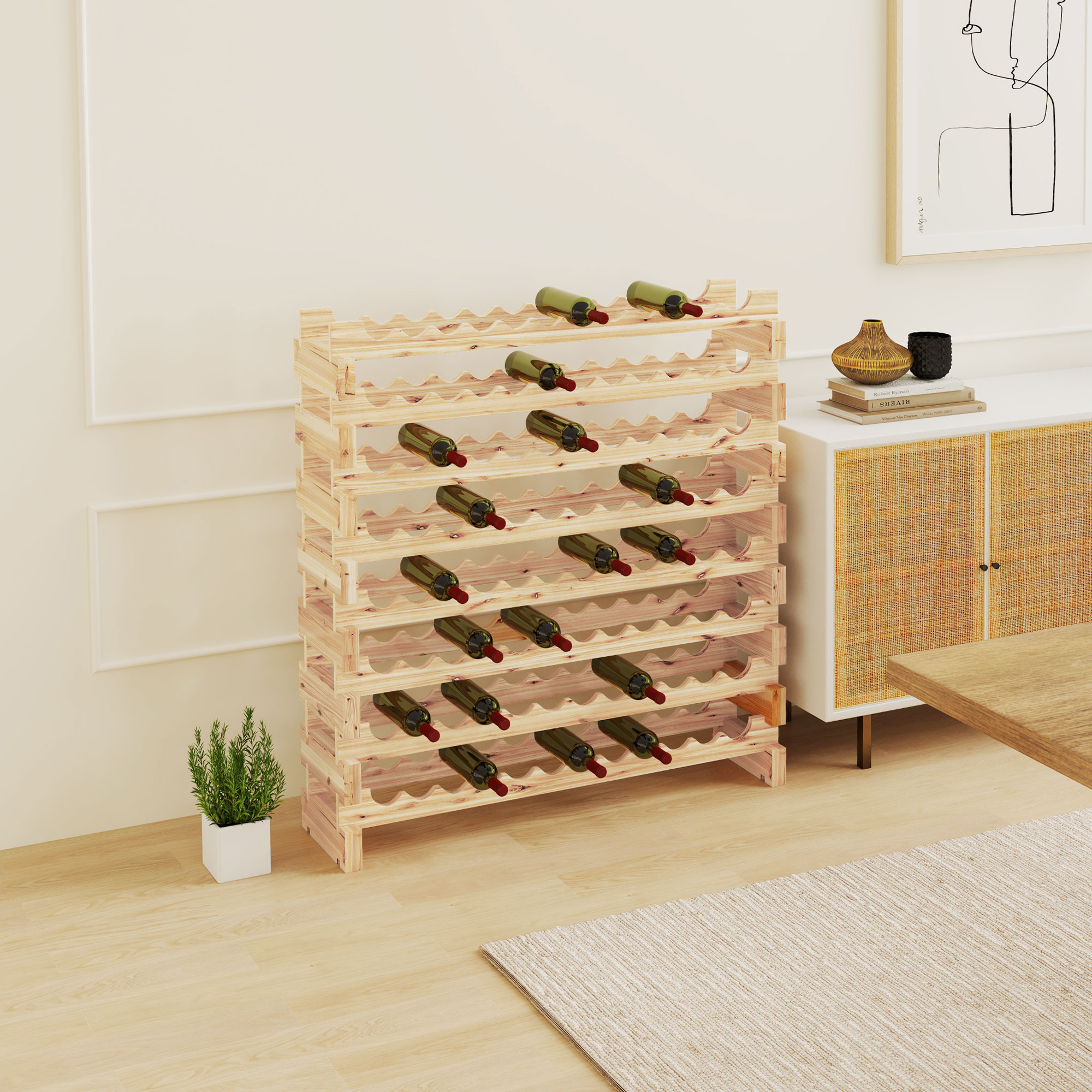 Homcom Portabottiglie in Legno di Pino, Cantinetta Vini con 8 Ripiani per 96 Bottiglie, 114x28x113.5 cm, Colore Legno