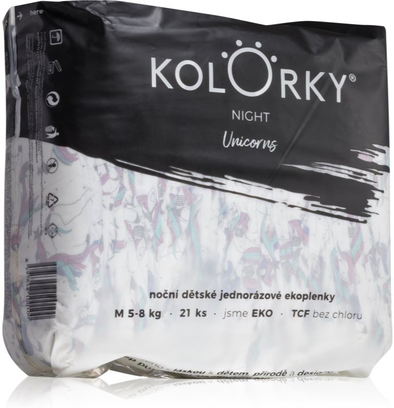 Kolorky Night Unicorn couches jetables pour une protection complète pendant la nuit taille M 5-8 Kg 21 pcs