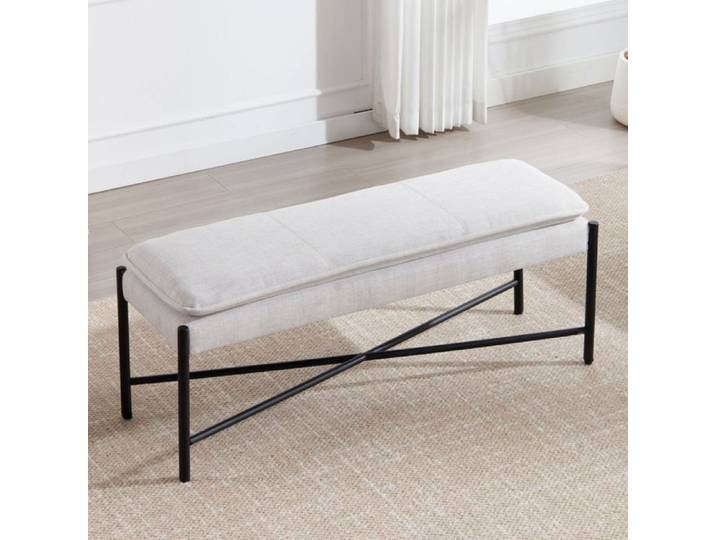Wahson Banc à Entrée Moderne Banc à Chaussures avec Coussin Epais Banquette d'entrée Banc de Lit pour Salon et Chambre Lin Beige