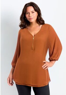 Plus Size Women's Meila Zip Top by Avenue in Antique Copper (Size 16)