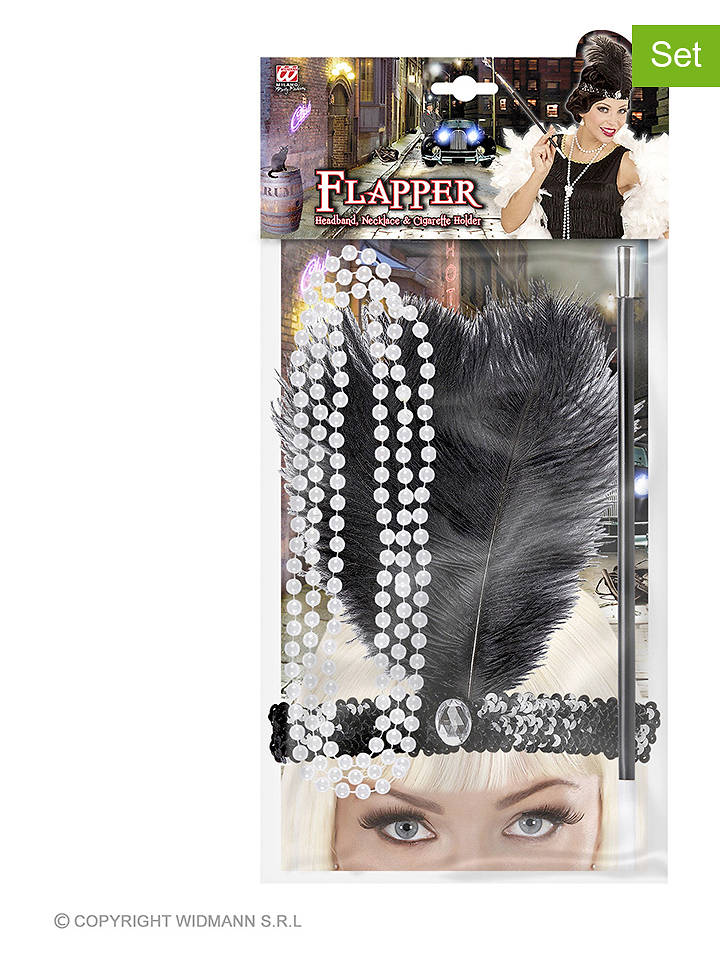 Carnival Party 3tlg. Accessories-Set "Charleston" in Schwarz - onesize