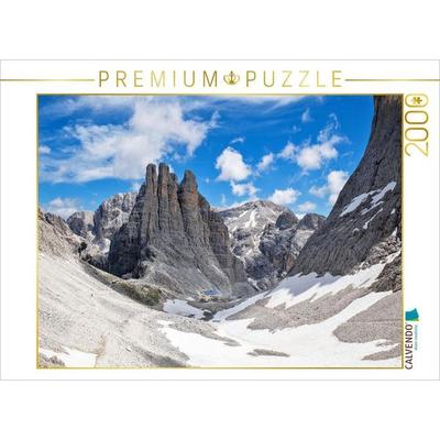 CALVENDO Puzzle Blick auf die Vajolet-Türme (2790 - 2821 m), eine bizarre Felsformation im Zentrum der Rosengartengruppe. | 2000 Teile Lege-Größe 90x6