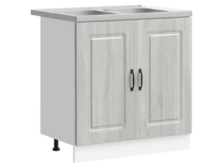 IBUQDDV Küchenschrank Kalmar Sonoma-Grau 80 x 46 x 81.5 cm Holzwerkstoff, bündige Türen, schwarze Füße, Bügelgriffe, Essbereich, Kochbücher, Geschirr, Vorräte