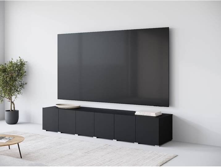 Lowboard GOODPRODUCT Denver Erlebe die Weltmeisterschaft im XXL-Format , graphite schwarz matt, B:219,6cm H:39,9cm T:49cm, Sideboards, Lowboard, Elegantes TV-Möbel 220 cm, speziell für bis zu 98-Zoll Fernseher