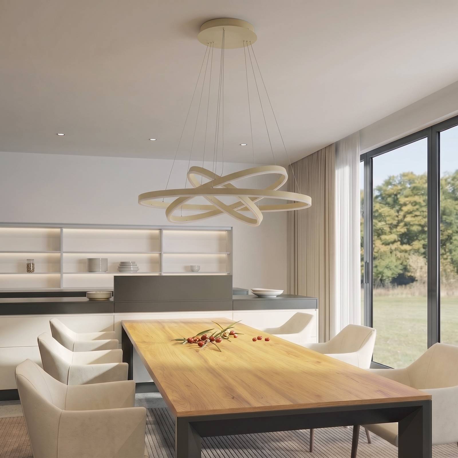 Hängelampe Albiona Arcchio, dimmbar, creme / amber, Metall, Modern, Pendelleuchte