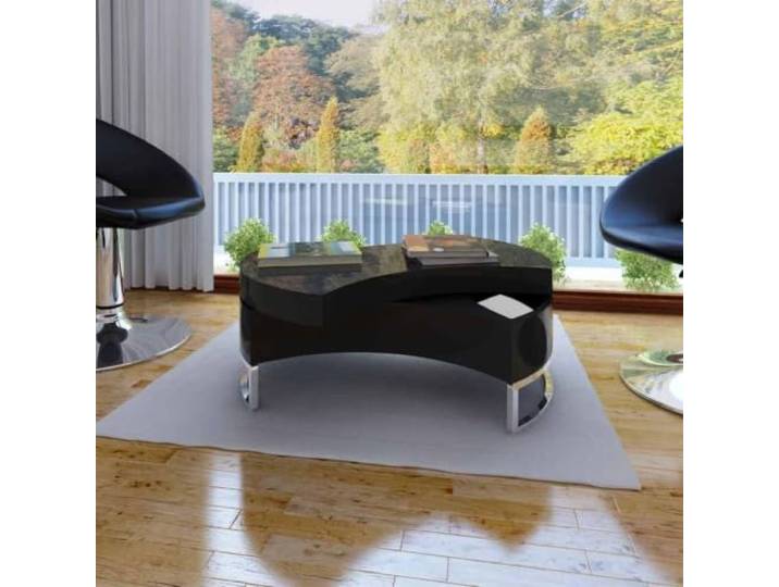 TEKGHUT Couchtisch Form-Verstellbar Drehbar Hochglanz Schwarz mit Stauraum Drehbare Platte, Stauraum im Inneren, solide Konstruktion, pflegeleichte Oberfläche, vielseitig nutzbar