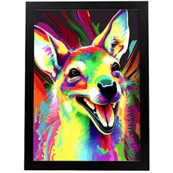 POSTER Wallaby Im Vollfarb Portrait Stil. A3 Schwarzer Rahmen