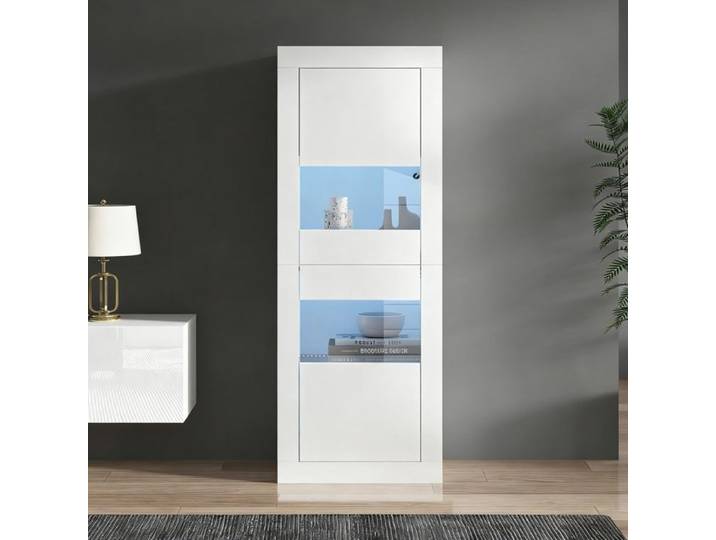 Vitrine avec Éclairage LED 1 Fond en Verre Vitrine en Verre Bibliothèque Armoire Haute Armoire de Rangement 61x42x162cm Blanc
